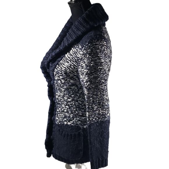 Gap Dark Blue White Chunky Knit Shawl Collar Cardigan Size Extra Small - Picture 4 of 7